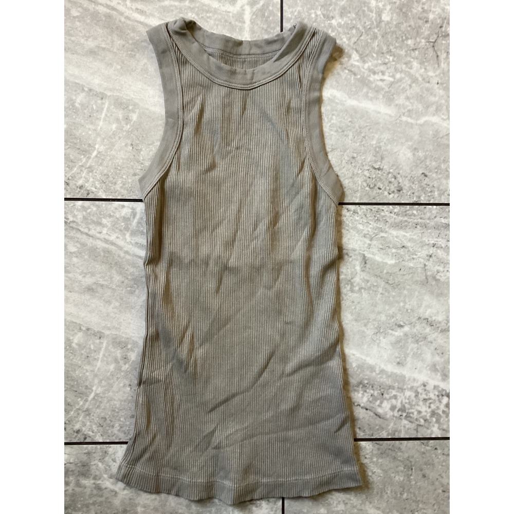 AGOLDE Leigh Tank Top Mushroom Grey Ribbed Racerback Organic Cotton Small A7421